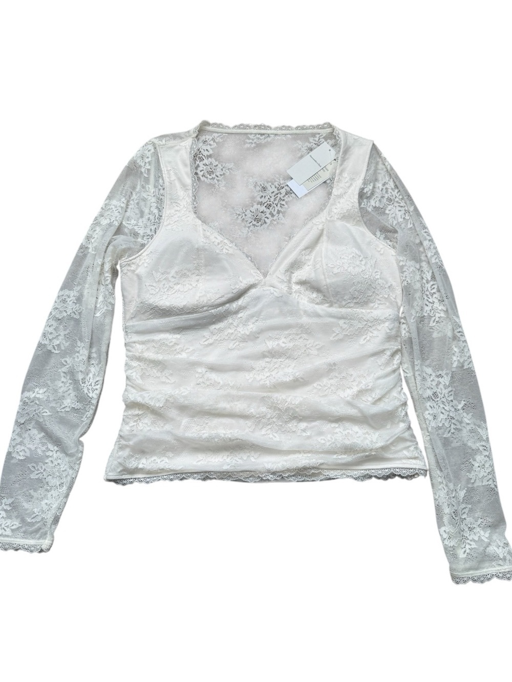 Abercrombie & Fitch Zoe Bra-Free Long-Sleeve Lace Top NWT Ivory Large